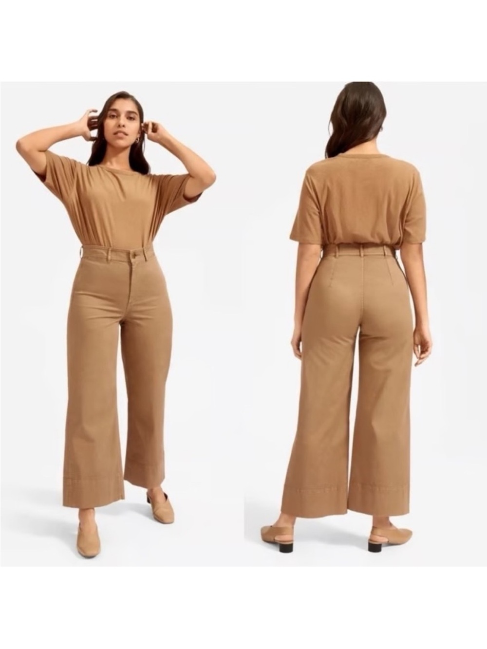 Everlane lightweight cotton wide leg crop chino pant in tan